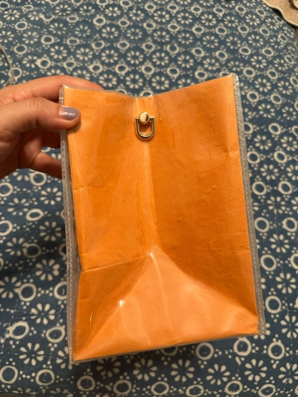 Upcycled Louis Vuitton Orange Shopping Bag Made into a Tote with Tan Handles - Picture 5 of 11